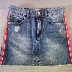 Denim Skirt with Red Stripes
